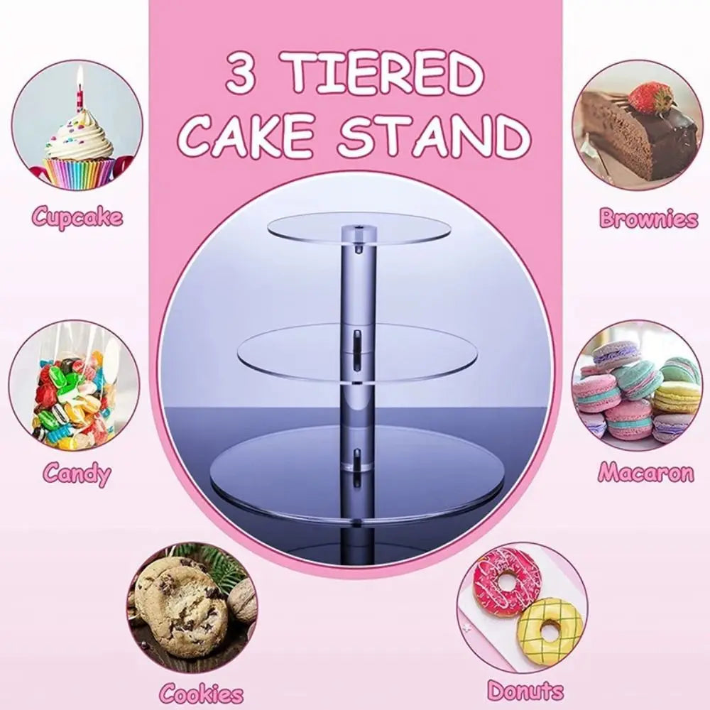 Rosa mehrstöckiges Tortenständer-Display mit klaren Acryl-Ebenen für Cupcakes, Brownies, Süßigkeiten, Macarons, Kekse und Don