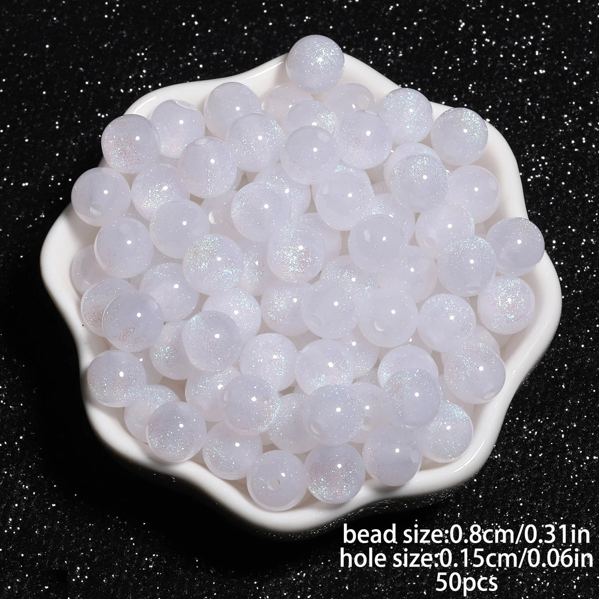 8mm Multicolor Glitter Resin Beads - 50 Pack for Jewelry Making