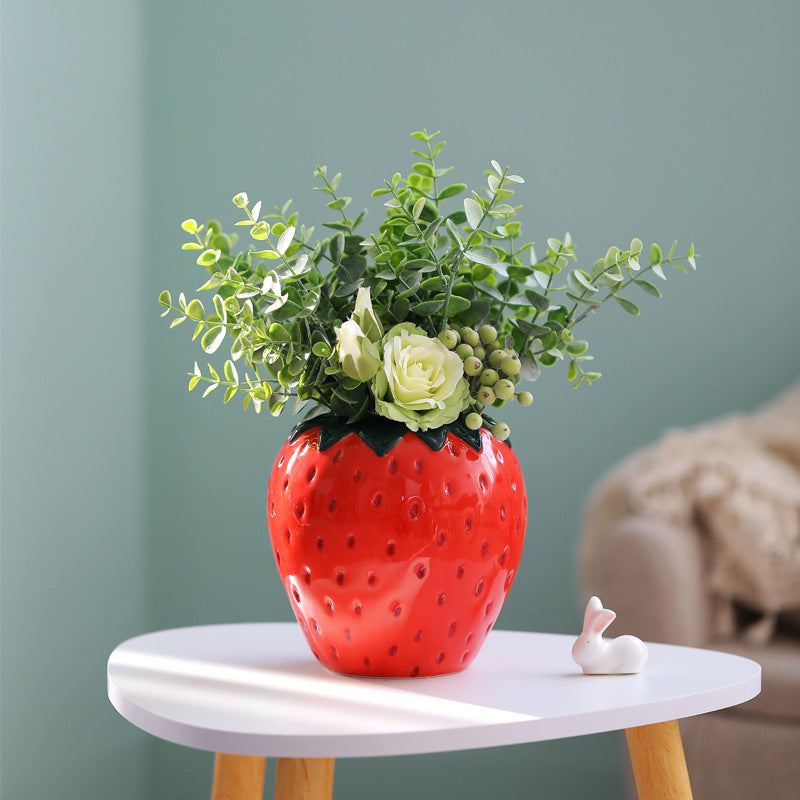 Ceramic Strawberry Flower Vase