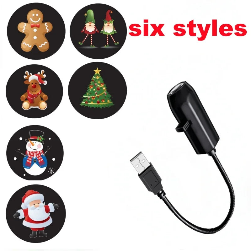 Six styles of Halloween ghost and skull projector night lights shown with a power cord.
