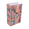 A wooden dictionary-style lock box decorated with colorful butterfly patterns.