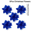 Five blue glitter artificial poinsettia flowers for Christmas decoration