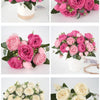 Eine Sammlung von künstlichen Seerosen- und Pfingstrosen-Blumensträußen in verschiedenen Rosa-, Rot- und Blautönen.