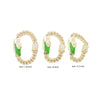 Three gold-toned Cuban link bracelets of varying sizes L, M, and S with green religious charms