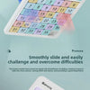 A white magnetic sliding block puzzle with numbered tiles is shown, demonstrating a smooth sliding mechanism for educational 