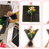 Various ways to wrap flowers using decorative paper with gold edges, shown in different styles and colors.