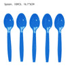 A set of ten blue spoons for a birthday party decoration.