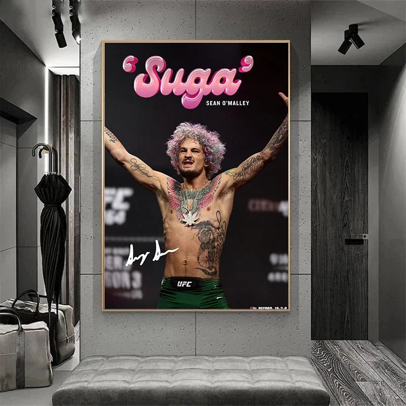 A canvas wall art print featuring Sean O'Malley with pink text and UFC branding.