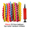 A set of 50 assorted latex balloons in various colors and a random inflator are displayed.