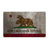 A rustic banner featuring a brown bear silhouette on green grass against a gray background with a red star and the text New C
