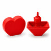 A red 3D printed heart surprise box with a finger poking out of the box.