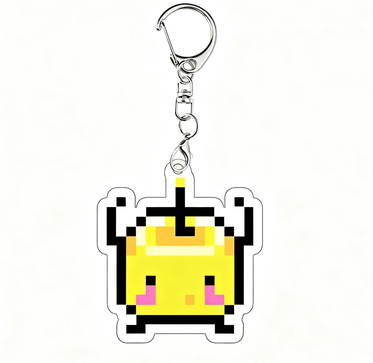 A yellow pixel art crown charm for a Stardew Valley Junimo acrylic keychain.