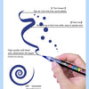 A hand holds a pen with a multi-colored barrel, demonstrating the features of a paint marker for drawing and painting.