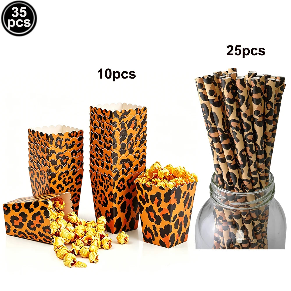 Darstellung von gepunkteten Cheetah-Folienschleiervorhängen in verschiedenen Stückzahlen (35, 10 und 25 Stück).