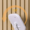 A white LED cosmetic mirror is shown with a flexible arm, demonstrating its 720-degree adjustable angle.
