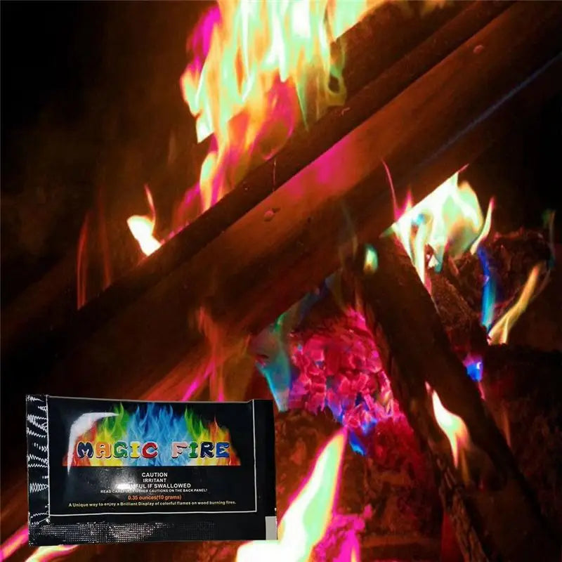Packets of color changing fire used for outdoor flames
