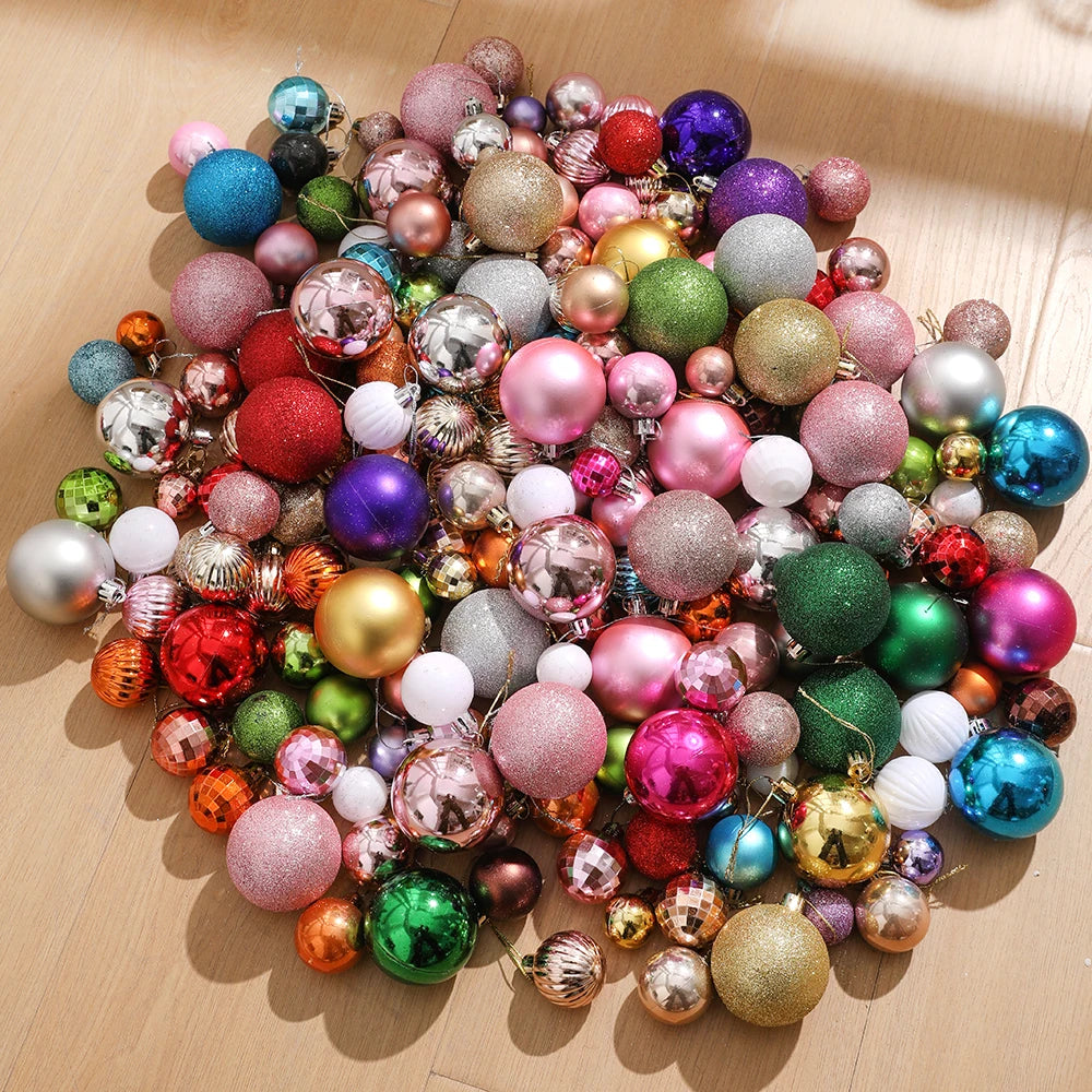 Assorted Christmas tree pendants in various glitter colors and finishes.