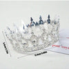 Clear crystal rhinestone crown cake topper with detailed design and measurements.