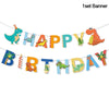 A colorful banner featuring dinosaur characters spelling out HAPPY BIRTHDAY for a party.
