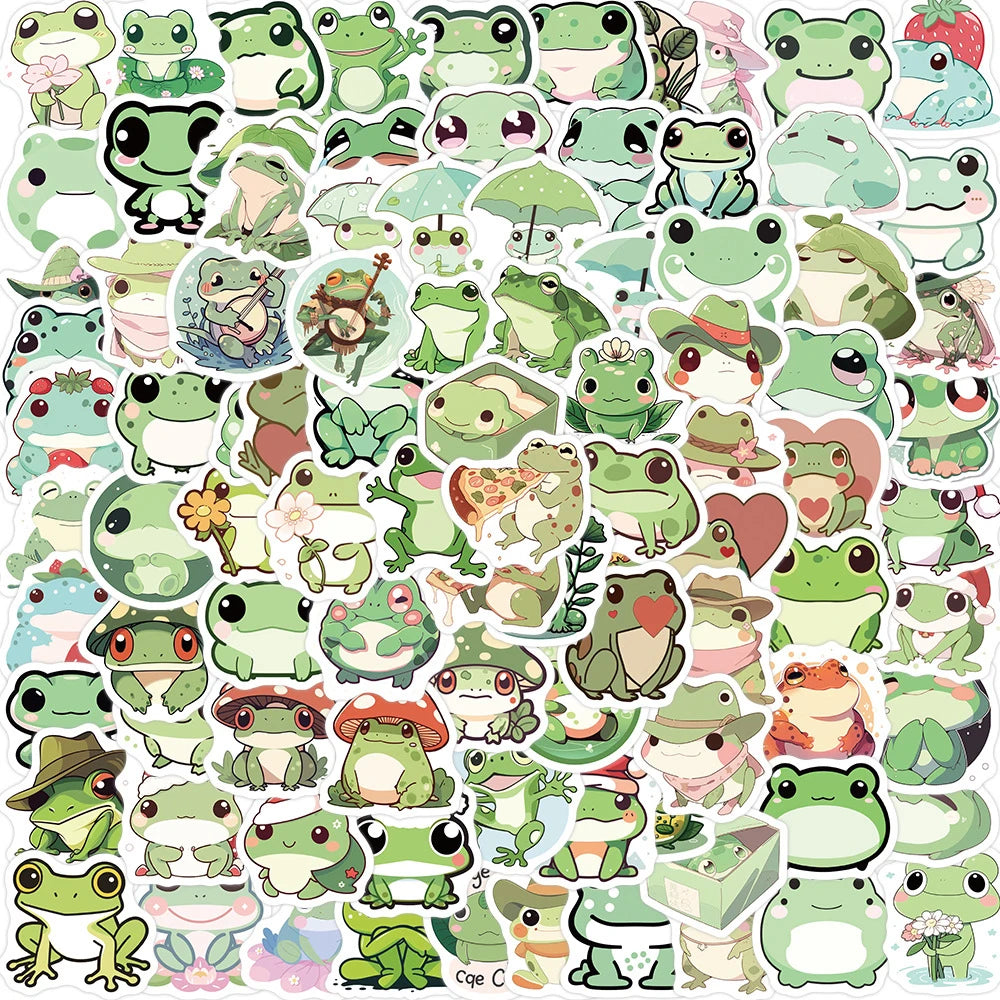 Collection de stickers en PVC de grenouilles esthétiques, verts et roses, pour scrapbooking et décoration