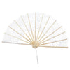 Elegant hollowout lace handheld fan with a light beige frame and delicate floral pattern