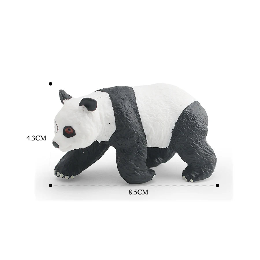 A realistic panda life cycle figurine showing a black and white panda with red eyes.