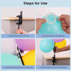 Steps for use showing how to install and use a black table balloon arch kit