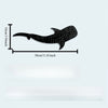 Black silhouette of a whale shark with speckled texture, shown with dimensions.