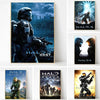 A collection of four canvas art prints featuring characters and scenes from the Halo video game series.