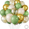 A bunch of chrome latex balloons in gold and light green colors.
