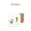 A white handprint and footprint kit with a golden theme.