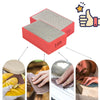 A set of red polishing pads with 100 grit and 200 grit for diamond hand polishing of stone, tile, and glass.
