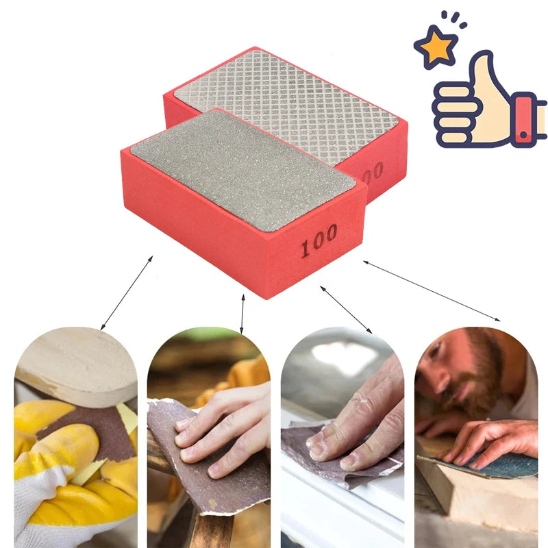 A set of red polishing pads with 100 grit and 200 grit for diamond hand polishing of stone, tile, and glass.