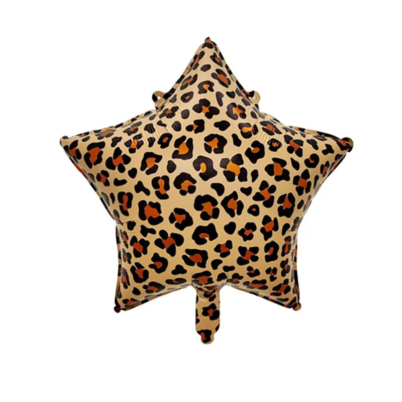 A single leopard print star-shaped balloon with brown and black spots.