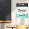 A rustic wooden inspirational hanging sign featuring text about ability, motivation, and attitude on a white wall.