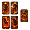 A collection of five gothic copper challenge coins featuring designs like a demon, an armored figure, a horse, and a dragon.