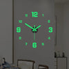 A bright green digital wall clock face displaying the time twelve o'clock with hour markers.
