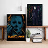Canvas wall art featuring a stylized depiction of Michael Myers from Halloween in dark tones.