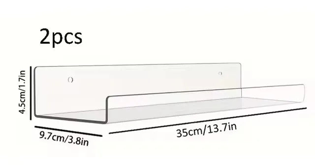 Two clear acrylic floating storage racks measuring 9.7cm by 35cm each.