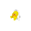 A yellow 3D printed figurine of an angry duck with orange beak and eyes.