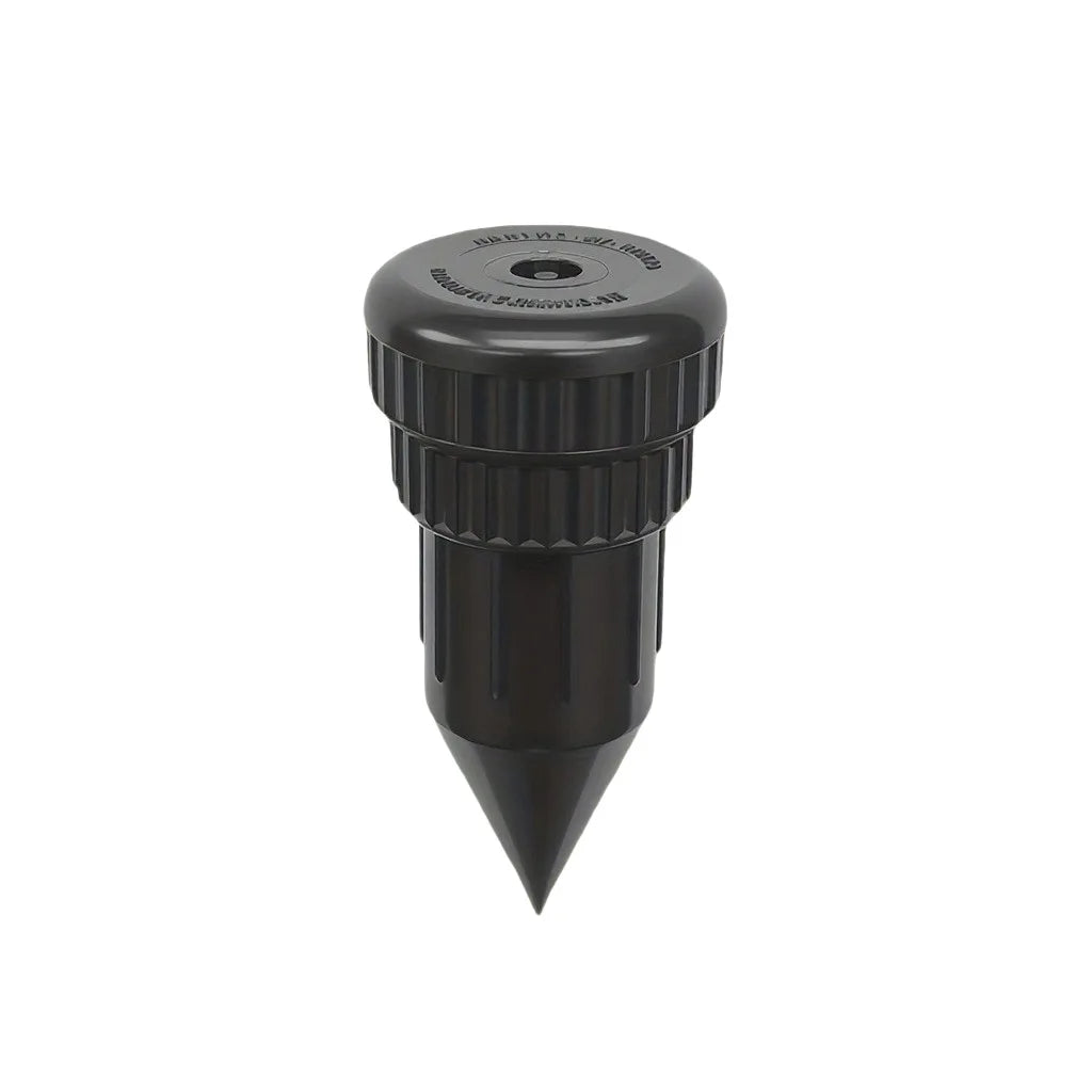 Black underground garden key hider watering can with a conical tip.