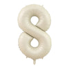 A large, beige foil number balloon shaped like the number eight.