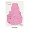 A pink tiered cake photo backdrop with a distressed look, featuring black splatters resembling dirt on the frosting.