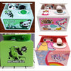 A collection of three interactive coin banks featuring panda, cat, and monster designs for children.