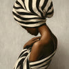 Abstract African Woman Canvas Art – Black & White Striped Print