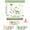 Asssembled sizes of a dinosaur motif wall stickers showing various sized dinosaurs and tropical leaves