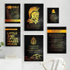 A set of five motivational quote canvas wall art prints featuring text on black backgrounds with gold and white typography