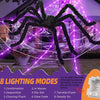 Giant purple spider web Halloween light featuring a large black spider and eight lighting modes