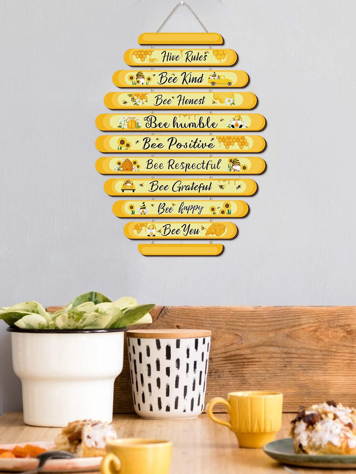 Beehive Rules Wooden Wall Plaque – Farmhouse Decor Sign