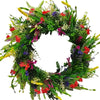 Artificial wildflower door wreath featuring colorful spring and summer flowers and greenery